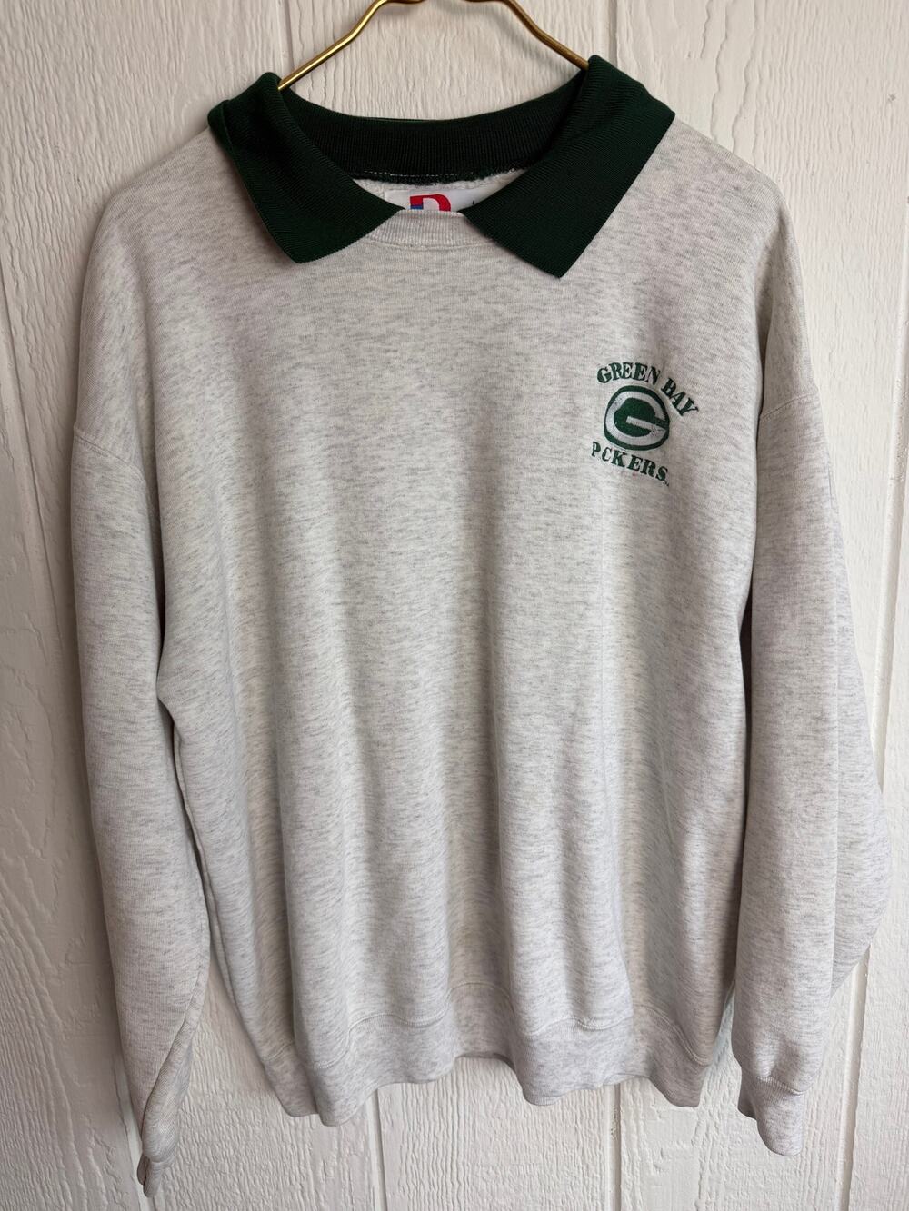 Vintage 90s Green Bay Packers Collared Pullover Sweatshirt, Size Large
